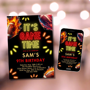 Football Birthday Invitation Boys Neon Game Time