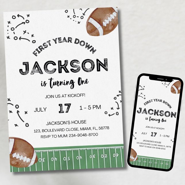 Football Birthday Invitation, First Year Down,Foot Invitation (Creator Uploaded)