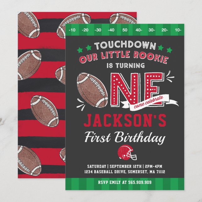 Football Birthday Invitation Football 1st Birthday (Front/Back)