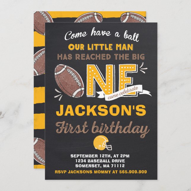 Football Birthday Invitation Football 1st Birthday (Front/Back)