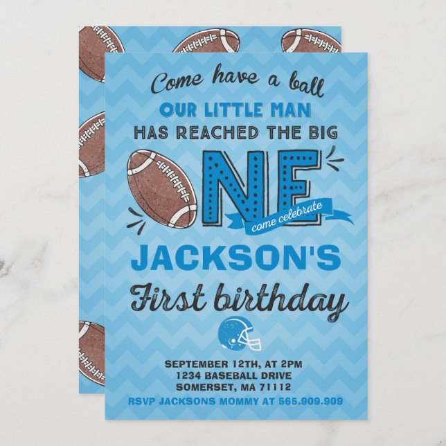 Football Birthday Invitation Football 1st Birthday (Front/Back)