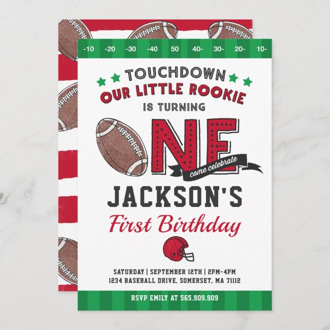 Football Birthday Invitation Football 1st Birthday (Front/Back)