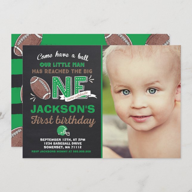 Football Birthday Invitation Football 1st Birthday (Front/Back)