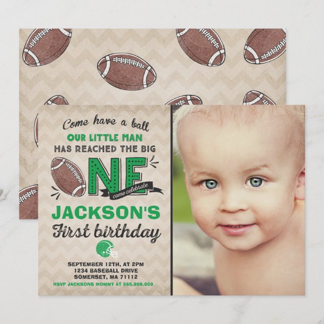 Football Birthday Invitation Football 1st Birthday (Front/Back)