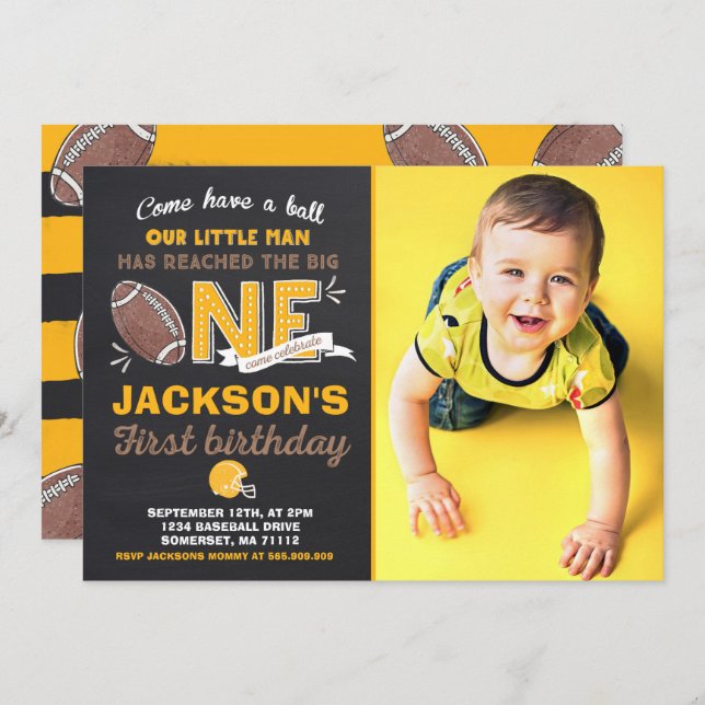 Football Birthday Invitation Football 1st Birthday (Front/Back)