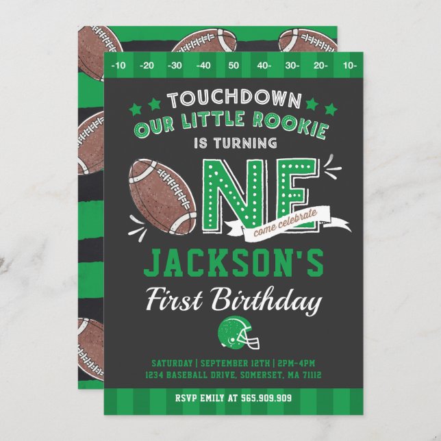 Football Birthday Invitation Football 1st Birthday (Front/Back)