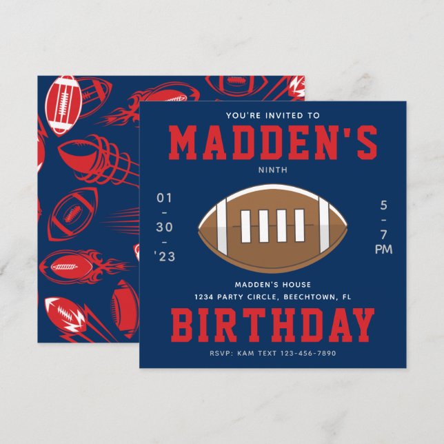 Football Birthday Invitation | Football Party (Front/Back)