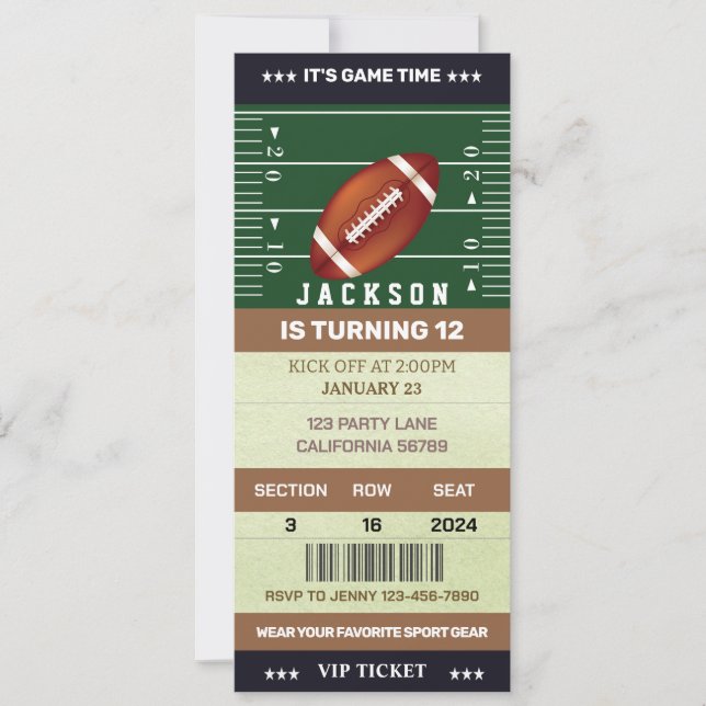 Football Birthday Invitation Football Ticket party (Front)