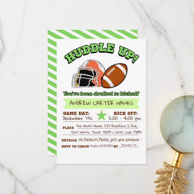 Football Birthday Invitations For Boys Huddle up ! (Front/Back In Situ)