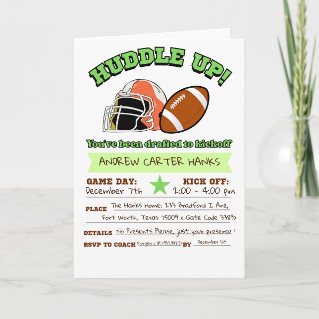 Football Birthday Invitations For Boys Huddle up ! (Front)