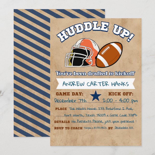 Football Birthday Invitations For Boys Huddle up ! (Front/Back)