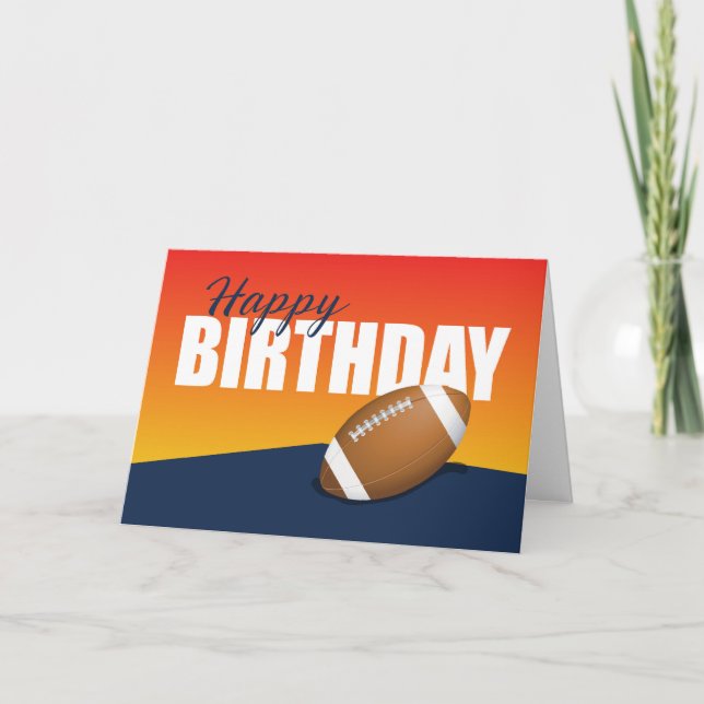 Football Birthday on Blue and Orange Athlete Card (Front)