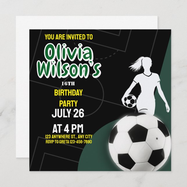 Football Birthday Party, Football Player Girl Invitation (Front/Back)