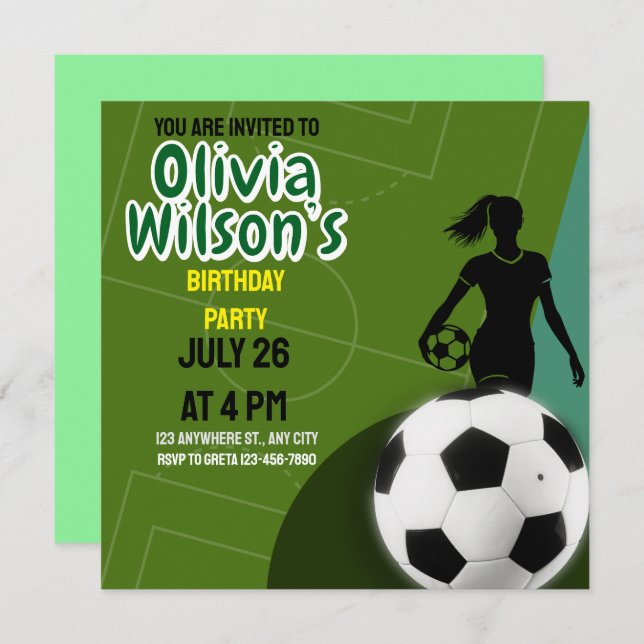 Football Birthday Party, Football Player Girl Invitation (Front/Back)