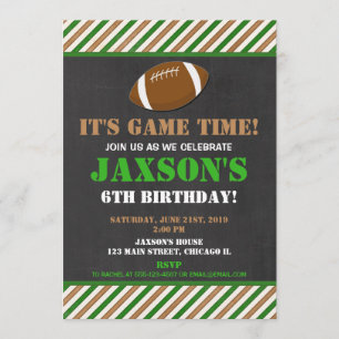Football birthday party green black chalkboard boy invitation