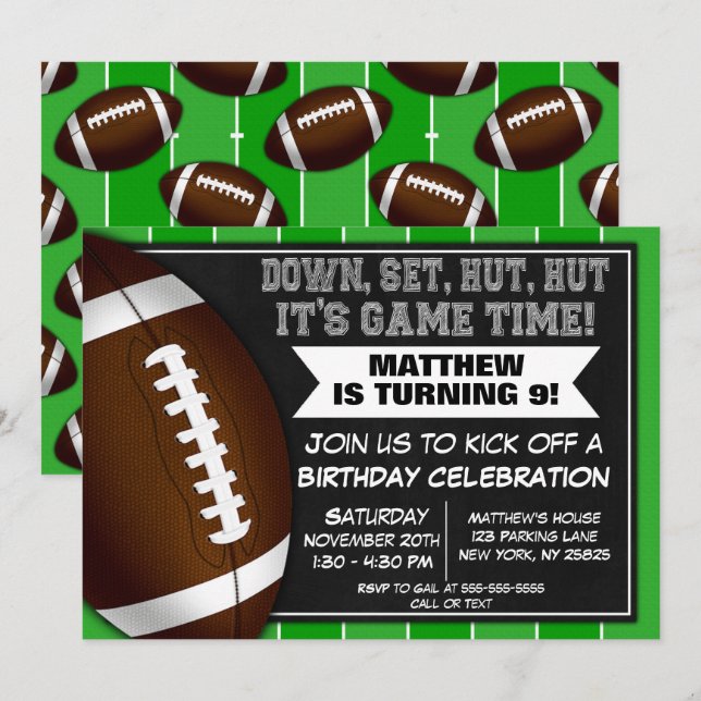 Football Birthday Party Invitation Football Fans (Front/Back)