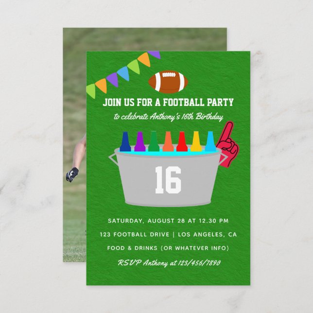 Football Birthday Party Photo Invitation (Front/Back)