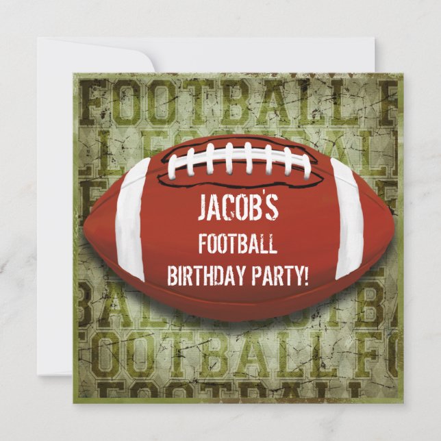 Football Birthday Party Vintage Green Grunge Invitation (Front)