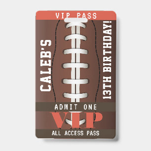 Football Birthday Party VIP Pass Badge ID Badge