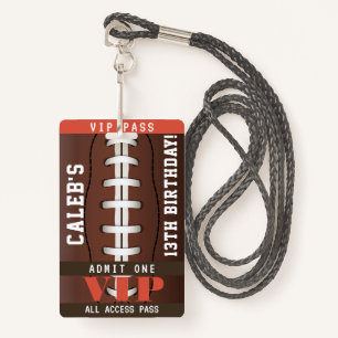 Football Birthday Party VIP Pass Badge ID Badge