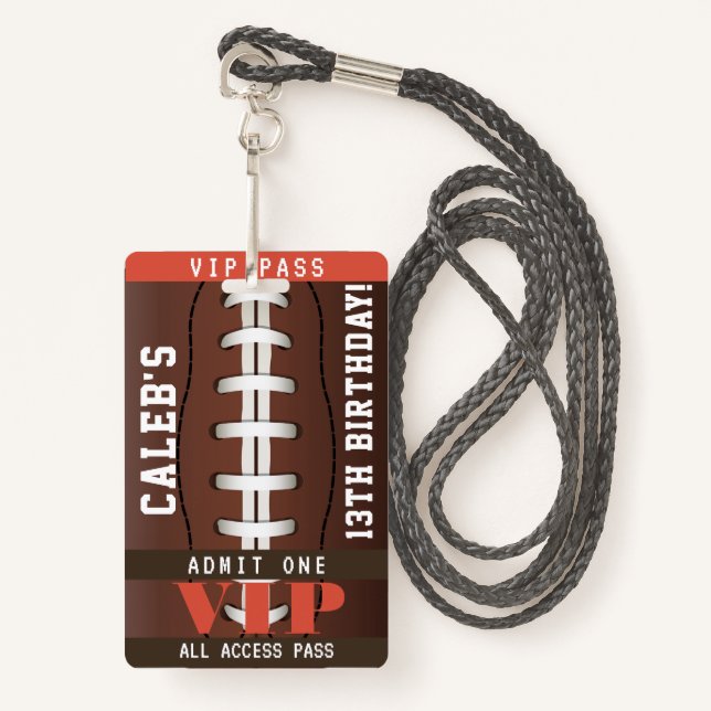 Football Birthday Party VIP Pass Badge ID Badge (Front with Lanyard)
