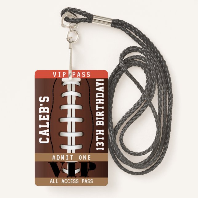 Football Birthday Party VIP Pass Badge ID Badge (Front with Lanyard)