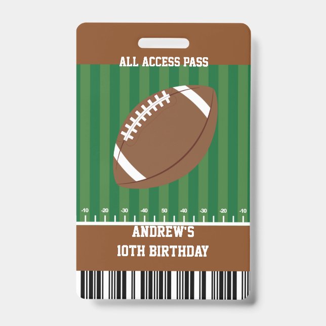 Football Birthday Party VIP Pass ID Badge (Front)