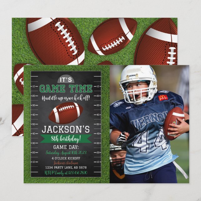 Football Birthday Photo Invitation Black (Front/Back)