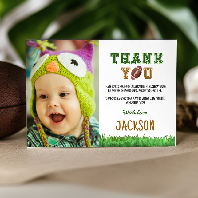 Football Birthday Photo Thank You Card (Creator Uploaded)