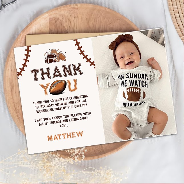 Football Birthday Photo Thank You Card (Creator Uploaded)