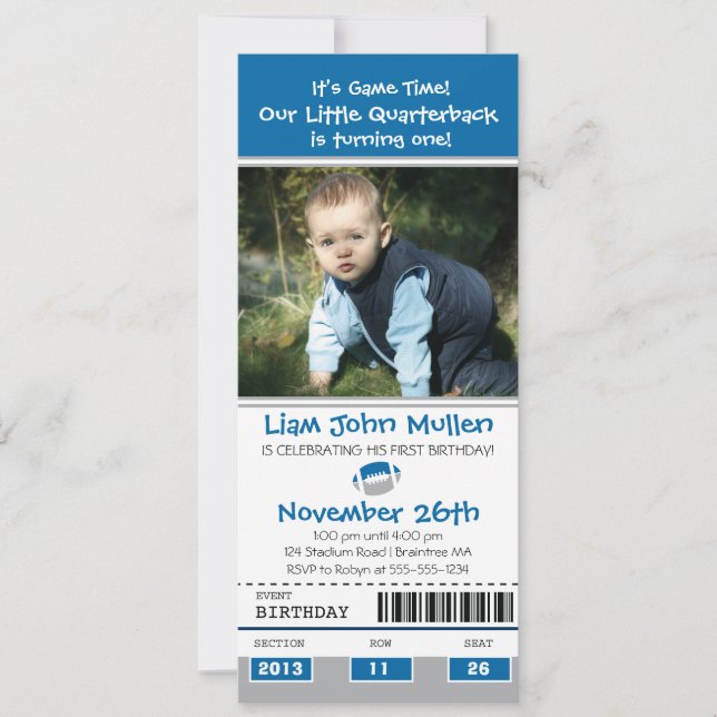 Football Birthday Ticket Invitation (Front)