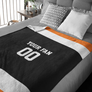 Football Black, Orange & White Personalised Fleece Blanket
