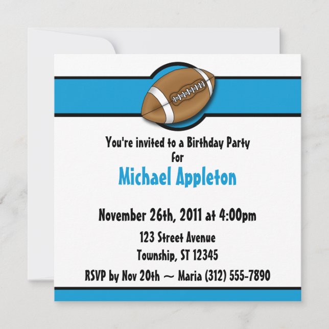 Football Blue Birthday Invitations (Front)