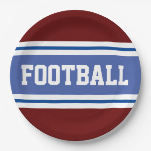 FOOTBALL Blue Deep Red White Racing Stripes Paper Plate