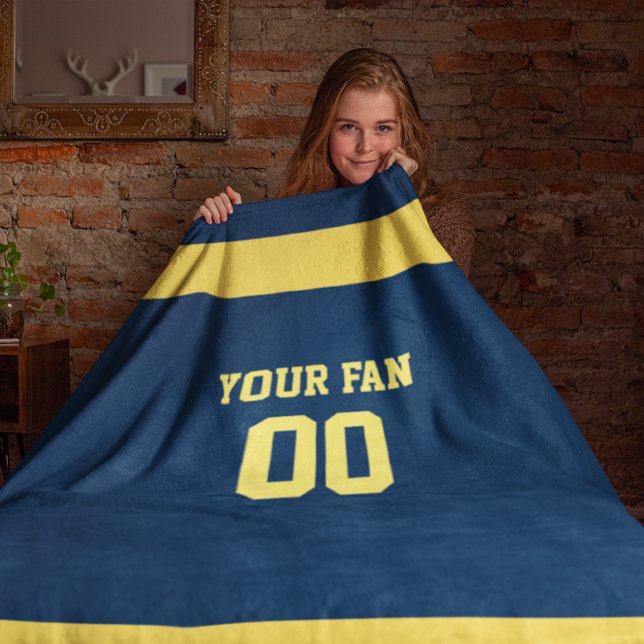 Football Blue & Gold Personalised Fleece Blanket (Creator Uploaded)
