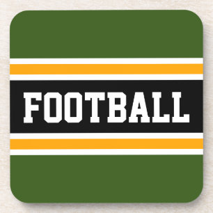 FOOTBALL Bold Athletic Green Orange Black Stripes Coaster