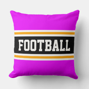 FOOTBALL Bold Bright Pink Black Athletic Stripes Cushion