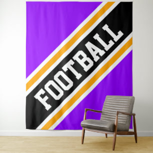 FOOTBALL Bold Bright Purple Black Slant Stripes Tapestry