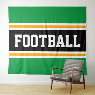 FOOTBALL Bold Green Black Yellow Racing Stripes Tapestry