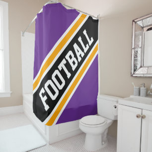 FOOTBALL Bold Purple Yellow Black Racing Stripes Shower Curtain