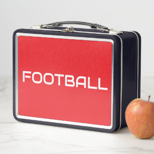 FOOTBALL Bold Sporty Bright Red Sleek White Text Metal Lunch Box