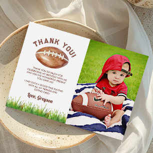 Football Boy 1st Birthday Photo Thank You Card