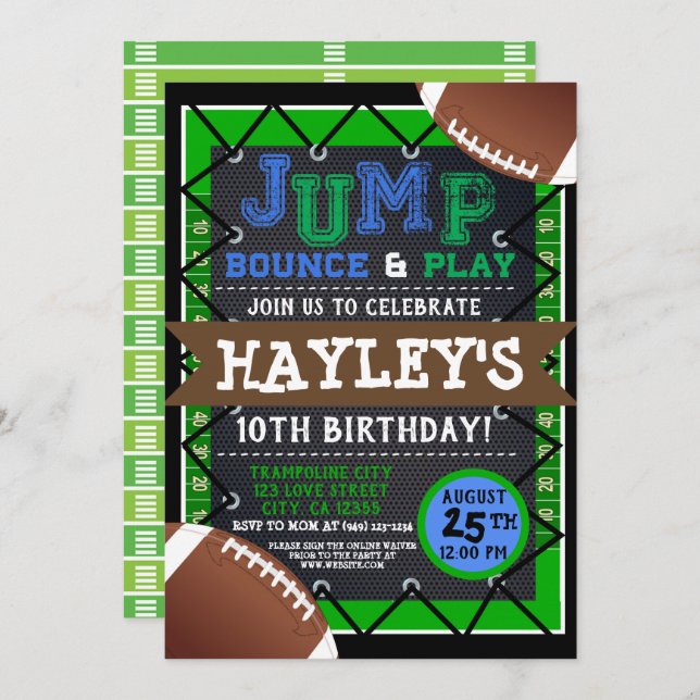 Football boys kids Jump & Play Trampoline Park Invitation (Front/Back)