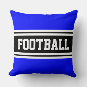 FOOTBALL Bright Blue Black White Racing Stripes Cushion