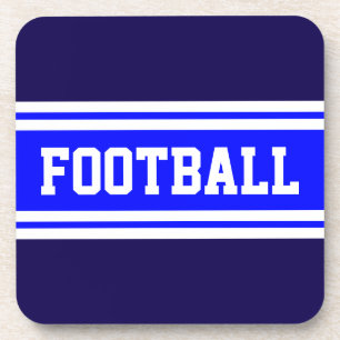 FOOTBALL Bright Blue Navy White Racing Stripes Coaster