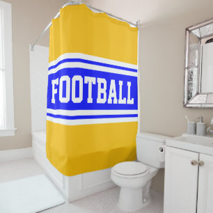 FOOTBALL Bright Blue White Orange Racing Stripes Shower Curtain