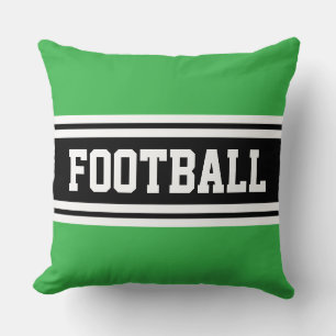 FOOTBALL Bright Green Black White Racing Stripes Cushion