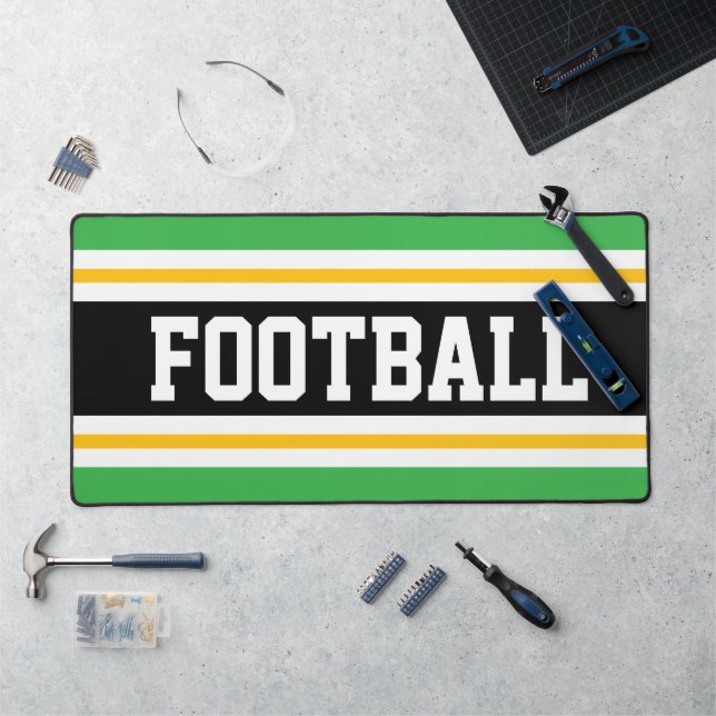 FOOTBALL Bright Green Black Yellow Racing Stripes  Desk Mat (Workstation)