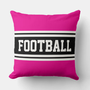 FOOTBALL Bright Pink Black White Racing Stripes Cushion