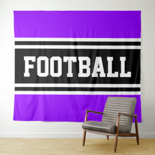 FOOTBALL Bright Purple Black White Racing Stripes Tapestry